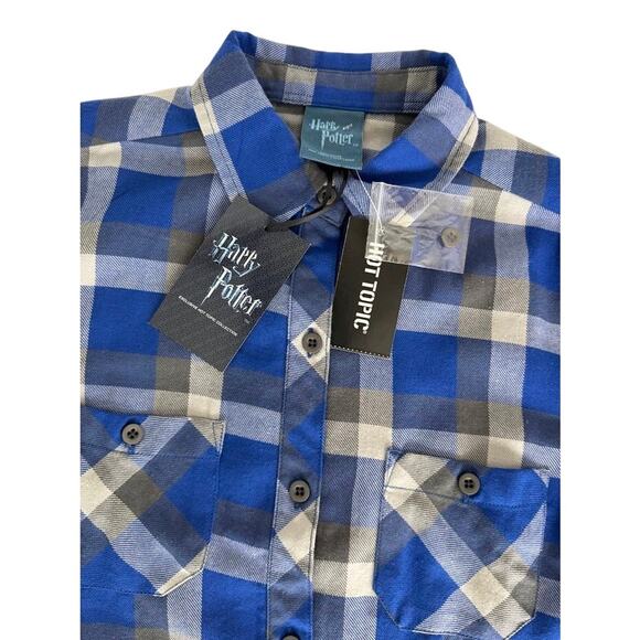 Official Harry Potter Ravenclaw Plaid Flannel Button-Down Shirt-NWT - Picture 10 of 11